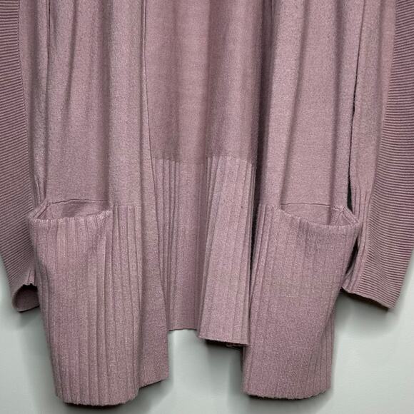 Devotion by Cyrus Open Cardigan Sweater Size M Ribbed Dusty Pink Front Pockets - Picture 3 of 8